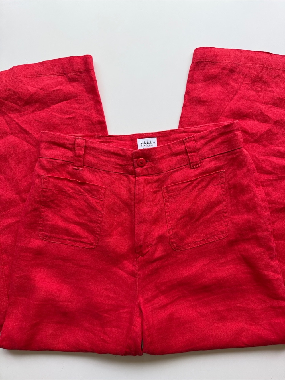 Nicole Miller wide leg 100% linen coral pants 8